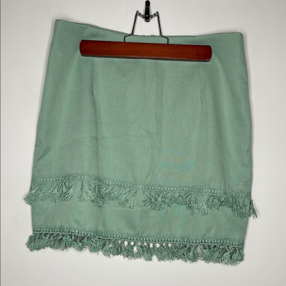 L&B Mama Green Ruffled Mini Pencil Skirt